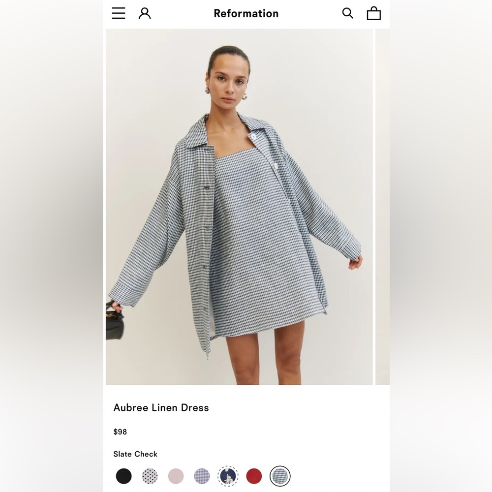 Reformation Slate Check Irene Coat and Aubree Linen Mini Dress Set